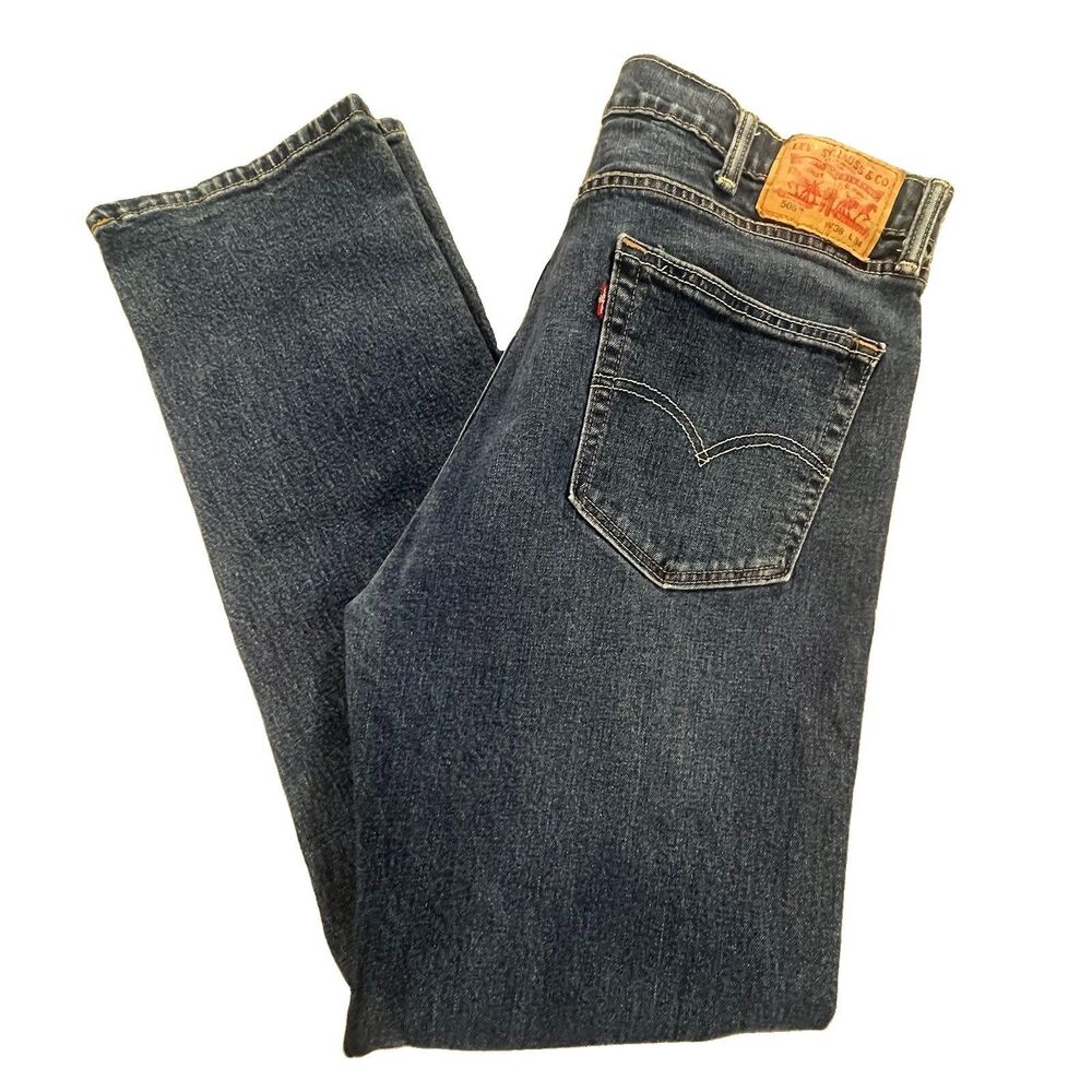 Levi’s 505 Dark Wash Blue Denim Cotton Straight Leg Jeans Regular Fit sz 36